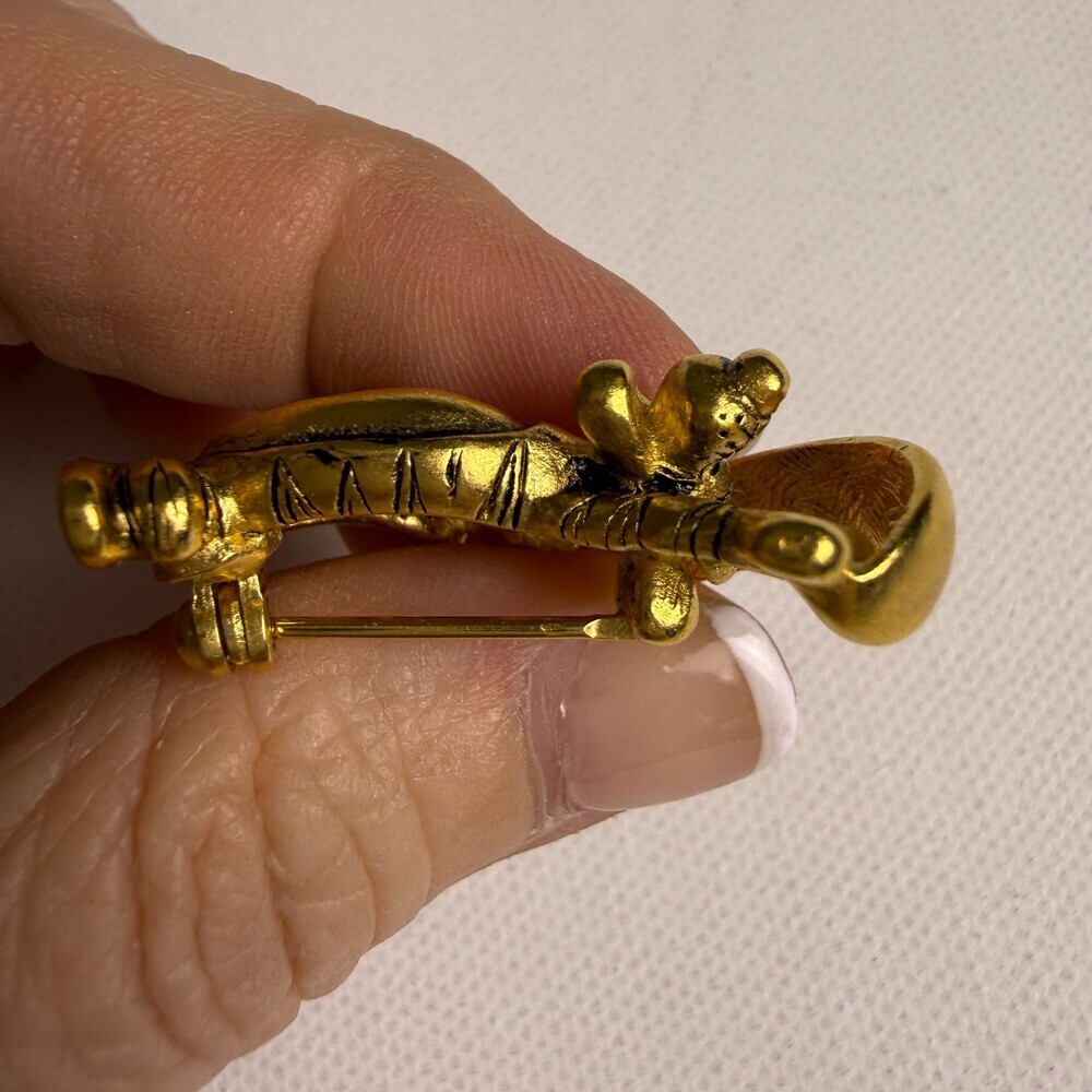 Disney Tigger TTFN Pin Gold Tone Winnie the Pooh Ta Ta For Now Brooch Engraved - Picture 5 of 11